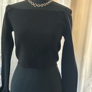 Black Off-the-Shoulder Ribbed Knit Sweater